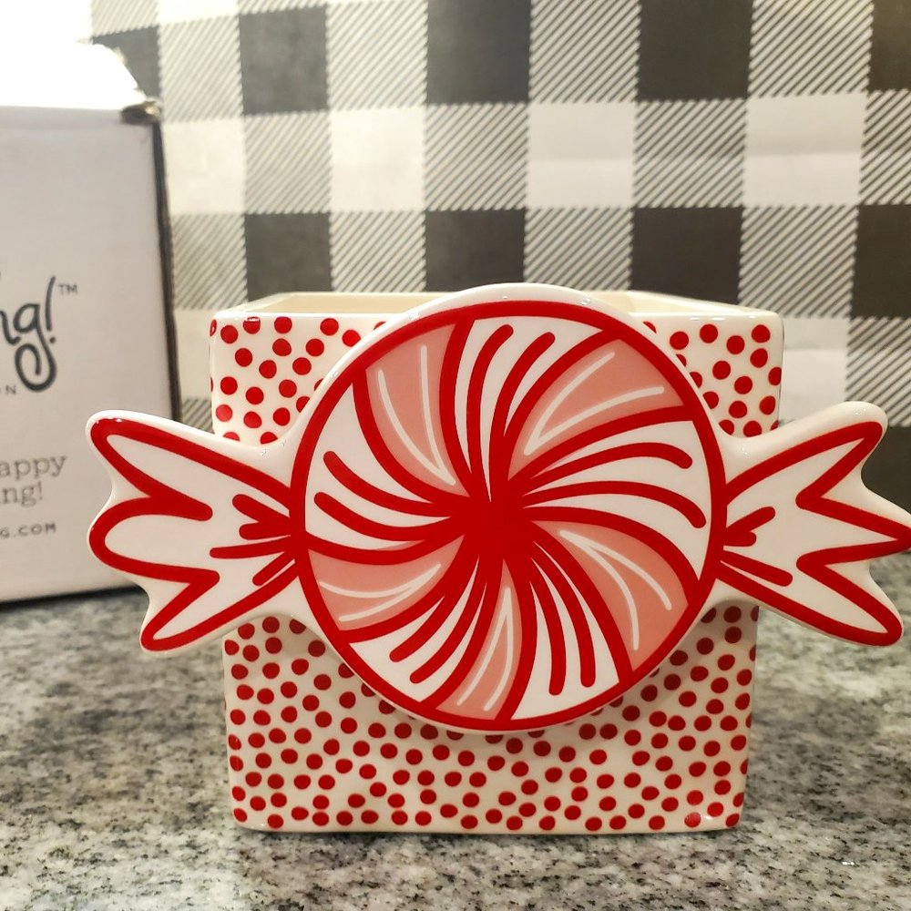 White DOTS Medium Mini Nesting CUBE WITH BIG CANDY CANE ATTACHMENT